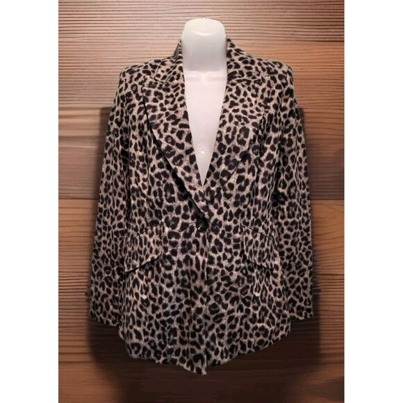 Cabi Black Gray Leopard Print 1 Button Knit Blazer Stretch Pockets Sz 2 - Picture 1 of 8